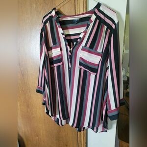 Torridd Curve Striped Blouse in Pink and Black